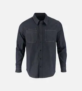 Thorogood Men's Vintage Stretch Denim Work Shirt - Rugged Long-Sleeve Cotton Button-Up with Pockets, Articulated Elbows, and Durable Fabric