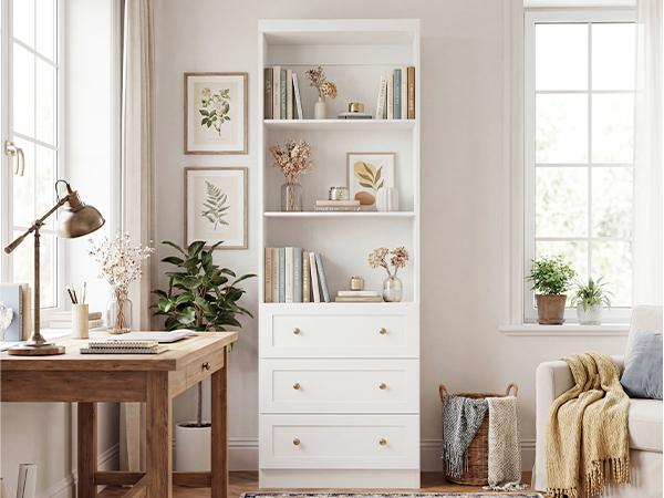 80"Tall Display Bookcase with 3 Wooden Drawers, 24'' W Adjustable Shelves Etagere Bookshelf for Living Room, Home Office, Modern Storage Cabinet 80"Tall Display Bookcase with 3 Wooden Drawers, 24'' W Adjustable Shelves Etagere Bookshelf for Living Room, Home Office, Modern Storage Cabinet