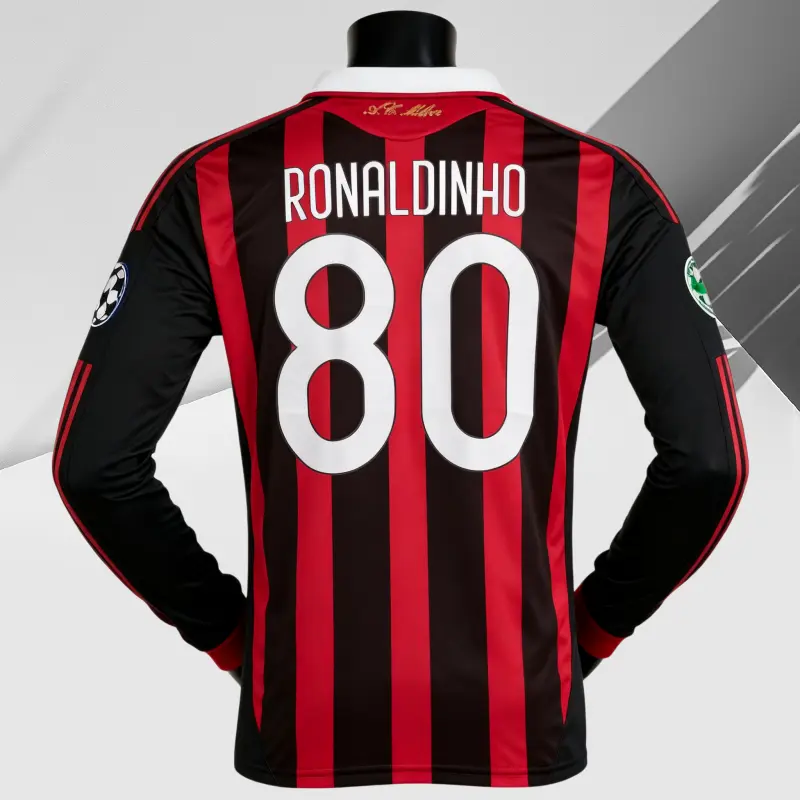 09 10/Home Kit/80# Ronaldinho/Retro/Long Sleeve/Soccer Jersey/Fans Version