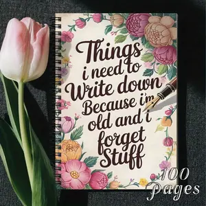 Funny Spiral Bound Notebook for Seniors with Vintage Floral Tulip and Poppy Design, Memory Journal for Alzheimer Support, Planner for Daily Notes, Personal Organizer Book