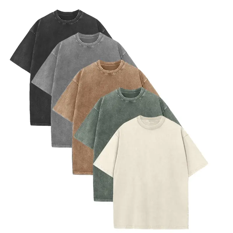 Men's 5 Pack Heavyweight Washed Cotton Short Sleeve T-Shirts, Casual Solid Color Soft Breathable Daily Wear Crew Neck Tees Bulk Multi Color Combo Set
