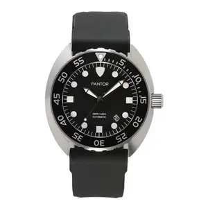 Pantor Watches _45mm mens Watches - 200m Automatic diver Watches for Men with Rubber Strap_Nautilus black
