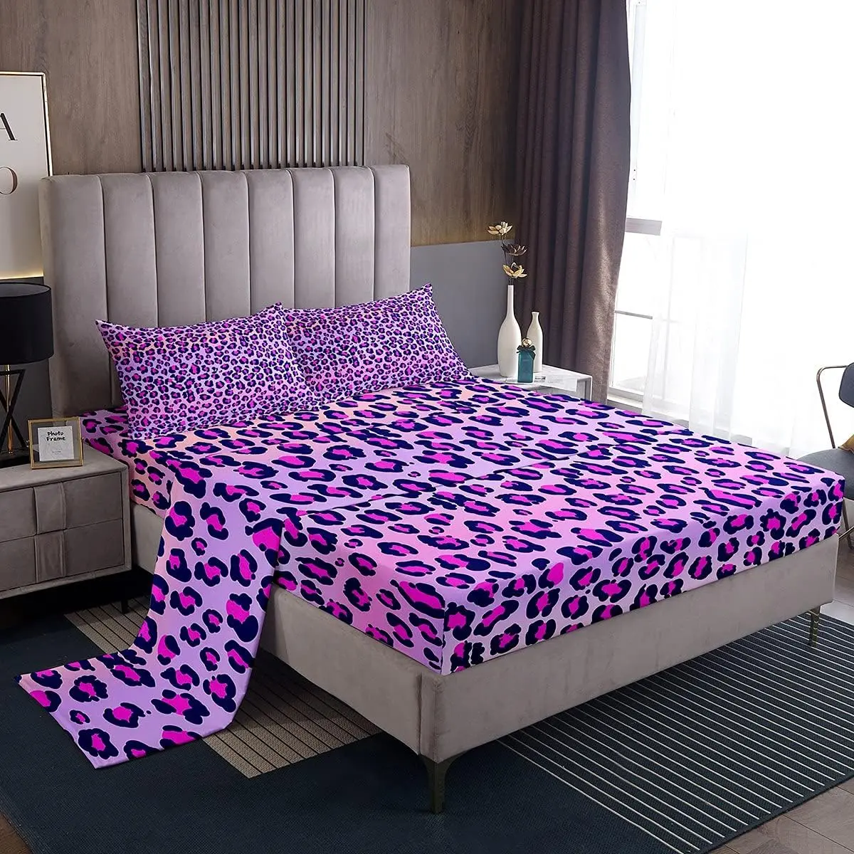 Feelyou Purple Leopard All Over Print Bedding Set - Soft Breathable Microfiber Fitted Sheets, Decorative Animal-Themed Linens, Machine Washable for Teen Girls (Multi-Size), Decorative Bedding Set, All Over Print Bedding Sets Collections
