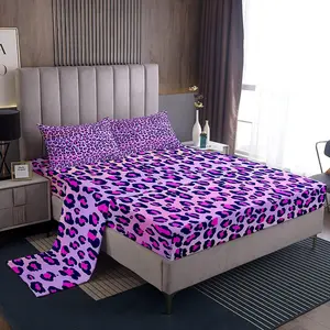 Leopard Print Bed Sheet Set,Purple Cheetah Print Bedding Set,Wild Animal Theme Sheets Set for Girl Teens,Bedroom Decor Bedding