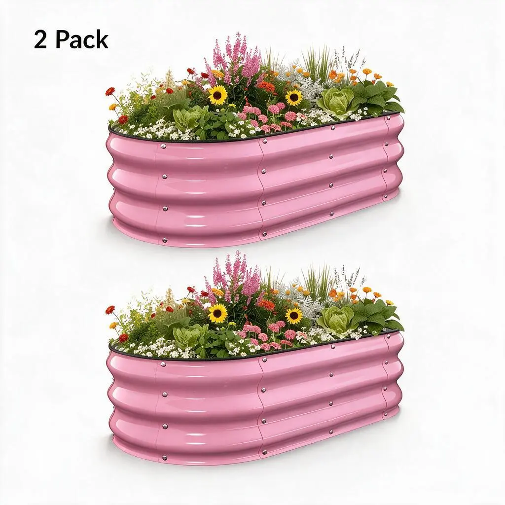 2pcs Galvanized Steel Raised Garden Bed Set, 4x2x1ft Rustproof Planter Boxes with Safety Edge & Open Bottom Drainage, Heavy Duty Outdoor Beds for Vegetables