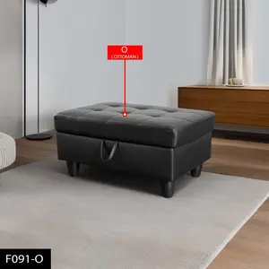 Modern Storage Ottoman Bench with Hidden Storage, Faux Leather Upholstered Footrest for Living Room