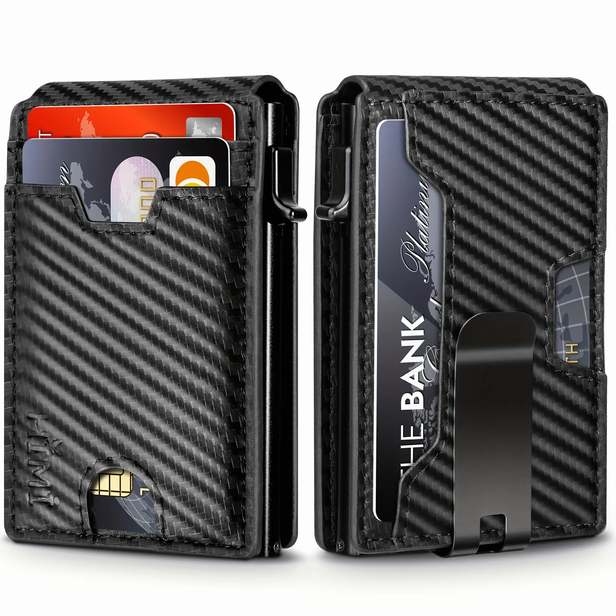 Minimalist Slim Wallet for Men with Money Clip RFID Blocking Wallet Pop Up Aluminum Case Credit Card Holder with Gift Box