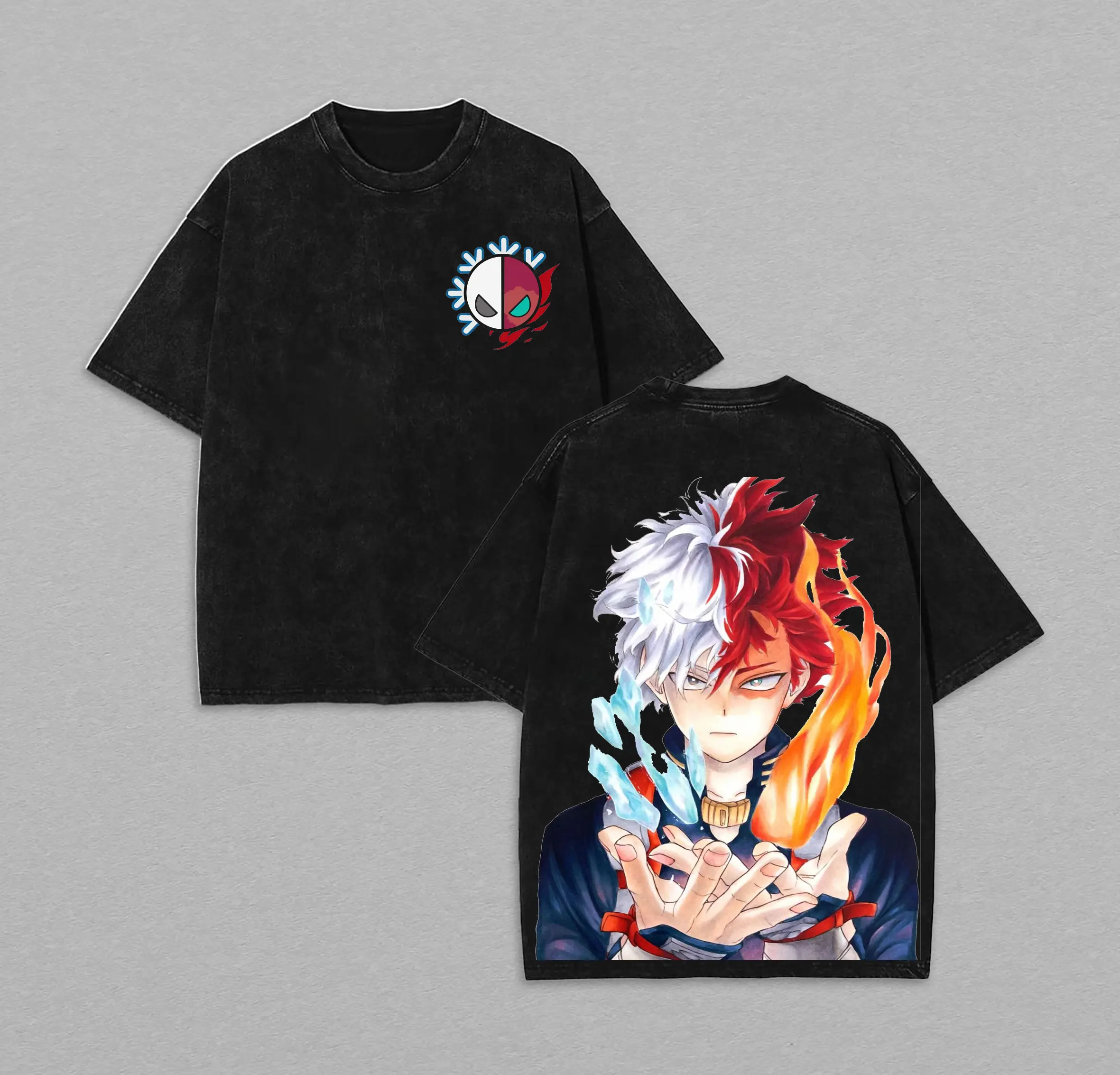 Todoroki streetwear t-shirt, Todoroki aesthetic graphic tee, ice fire anime t-shirt, Todoroki half hot half cold shirt, Shoto Todoroki split color tee