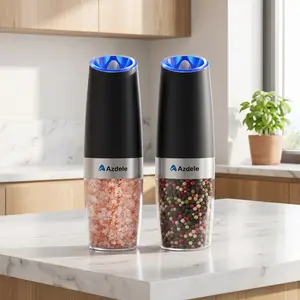 【Deals for You Days】2-Pack Electric Salt and Pepper Grinder Set, Automatic Operation, LED Indicator Light, Adjustable Coarseness, Large Capacity Spice Grinder- Heavy-Duty Electric Grinder, One-Button Operation, Battery-Powered- Ideal for Kitchen