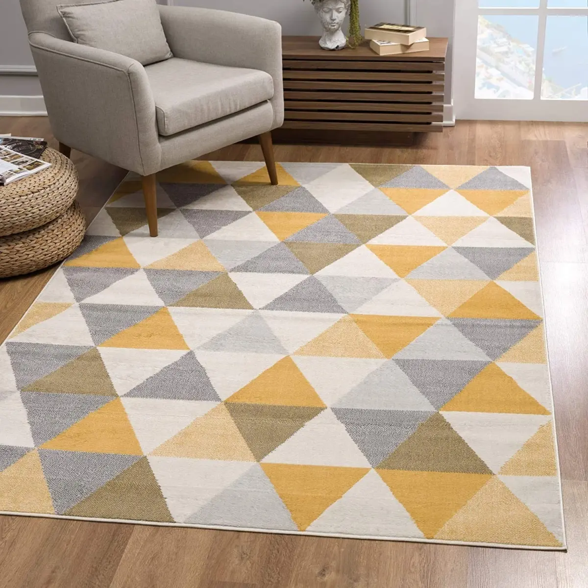 HomeRoots 393038 4x6 ft. Yellow Triangular Lattice Area Rug, Dual-Tone Modern Polypropylene Area Rug, Dual-Tone Area Rugs, Modern Area Rugs