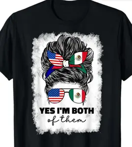 100%cotton Half Mexican And American Mexico America Usa Flag Girl Woman T-Shirt Fit Fabric
