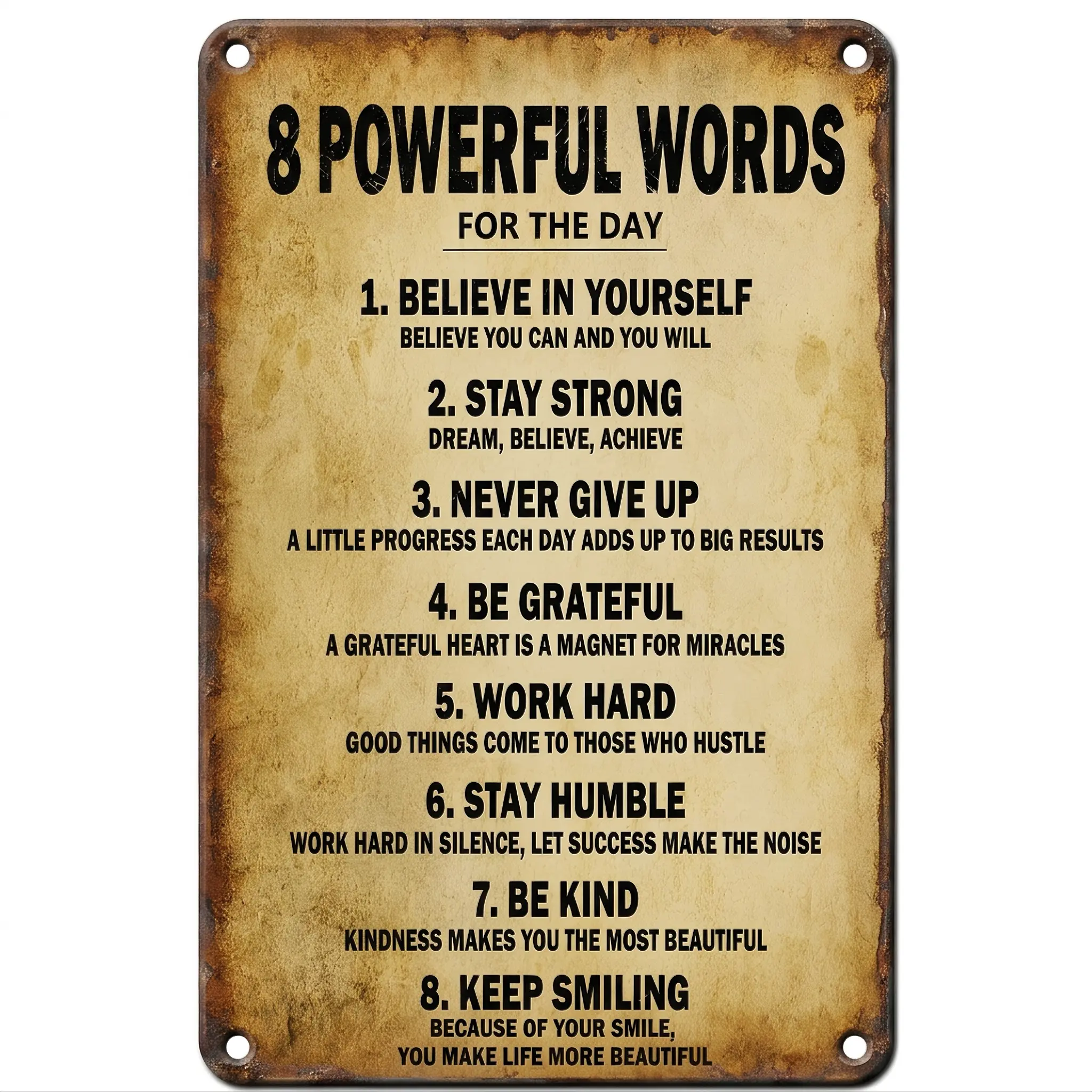 Vintage 8 Powerful Motivational Words Metal Tin Sign | Inspirational Wall Decor