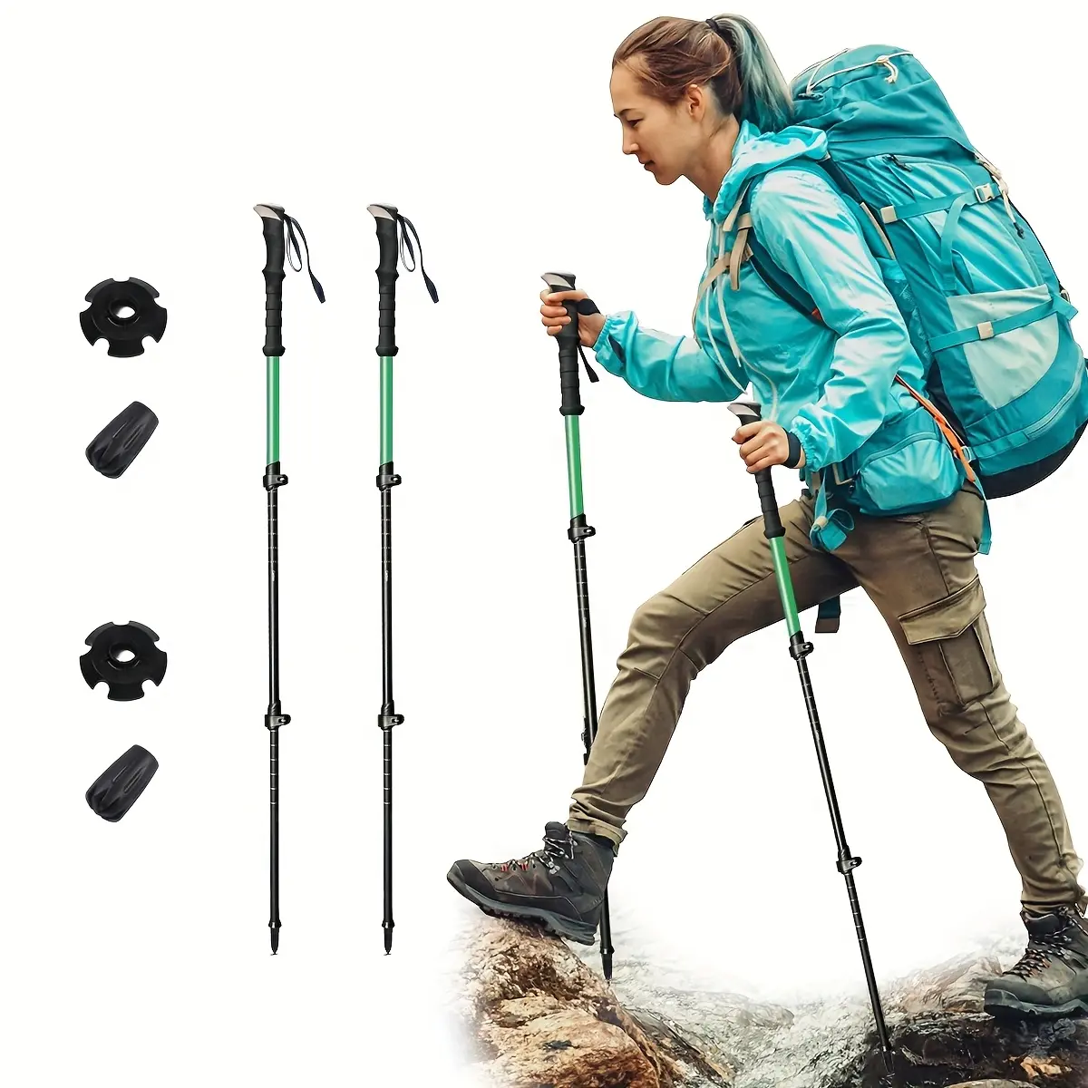 2 durable telescopic multi-functional aluminum trekking poles, ultra-light aluminum trekking poles for men and women, aluminum alloy trekking poles and walking sticks,Tree,Stand,Rail Camo Covers