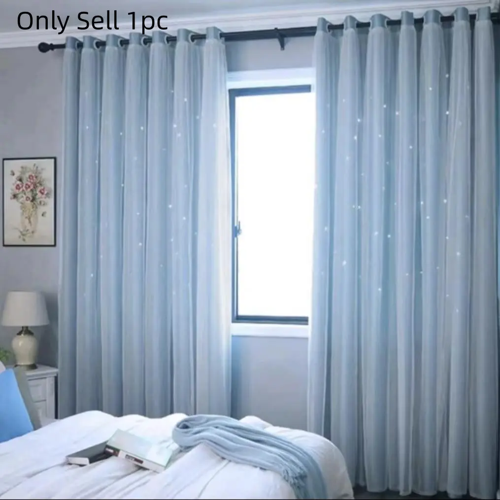 1pc Blackout Curtains For Kid Girls Bedroom Living Room Darking Double Layer Star Cut Out Wall Home Decor Grommet Window Curtains, Privacy Grommet Curtains, Blackout Window Cover, Polyester Privacy Curtain