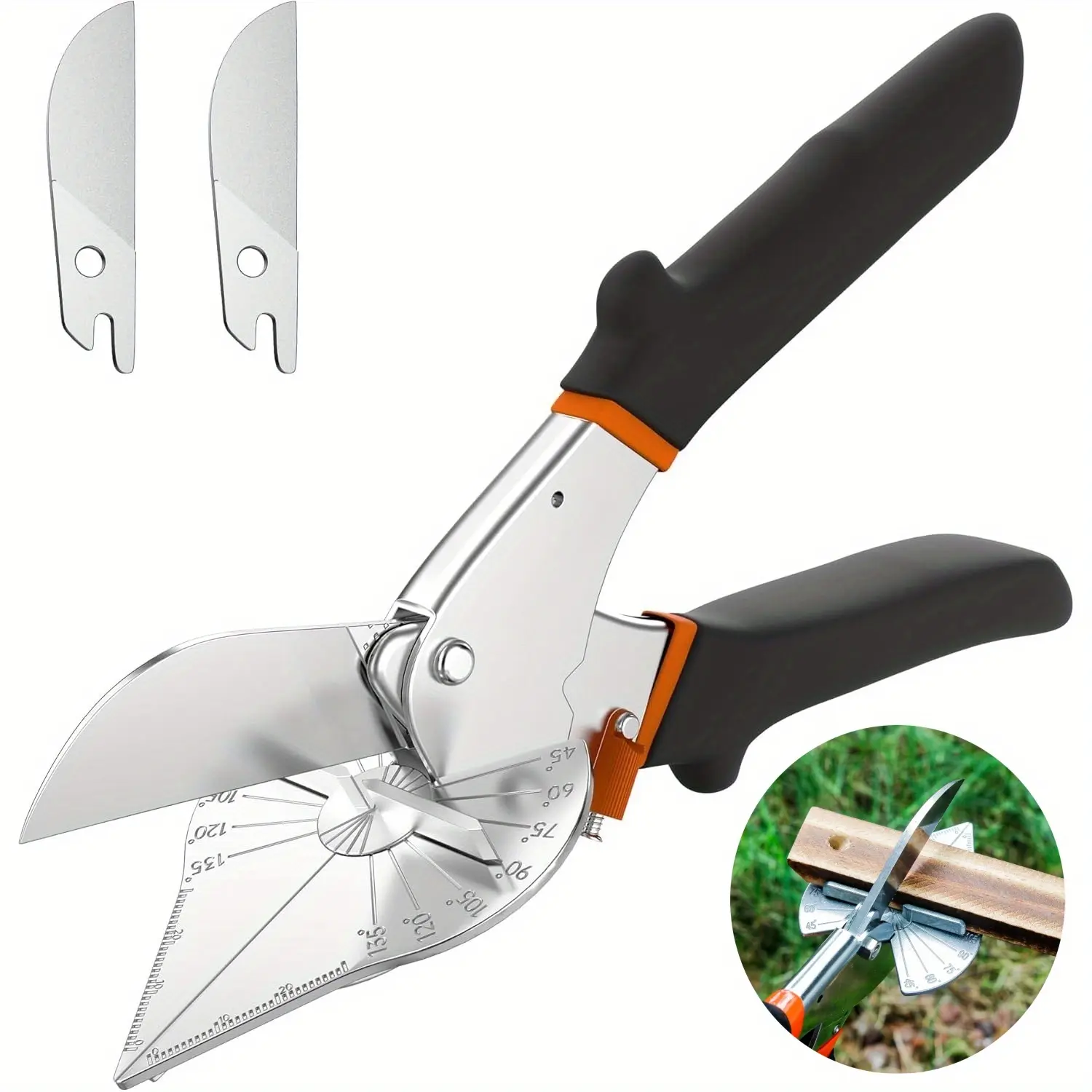 Precision Miter Shears Set with Adjustable Angle 45°-135°, Includes 2 Extra Blades - Ideal for Clean Cuts on Molding, Trim & Soft Wood - Durable Carbon Steel, Polished Chrome Finish, Comfort Grip Handle