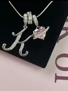 Zirconia Layered A-Z Letter Pendant Necklace, Adjustable Snake Chain Jewelry, Casual Fashion Accessory for All Seasons