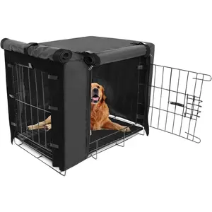 Durable Dog Crate Cover Double Door for Large pet Cover Kennel Covers Universal Fit for 48 inches Wire Dog Crate (48 Inch (48" L x 30" W x 33" H))-Black