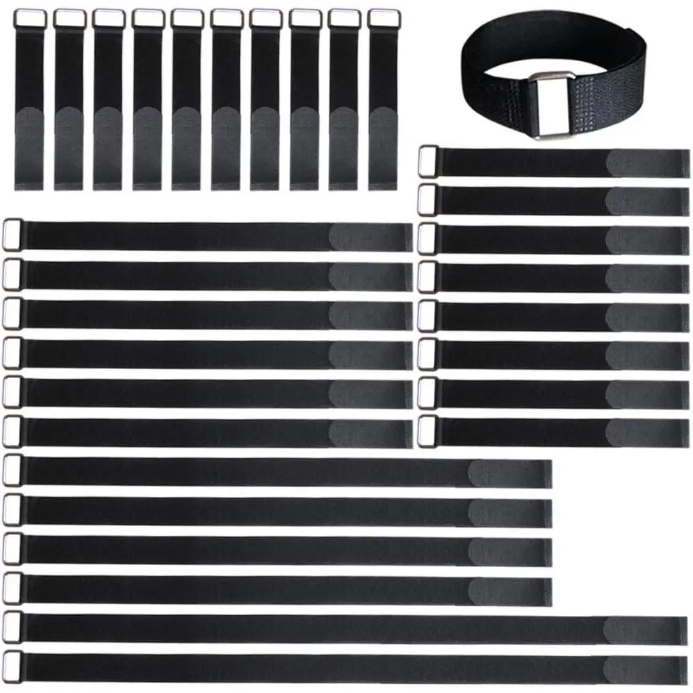 8"12"18"24"30" Hook and Loop Fastening  Strap - 30 Pack  Nylon Extend Securing Strap - Adjustable Cinch Strap with Buckle