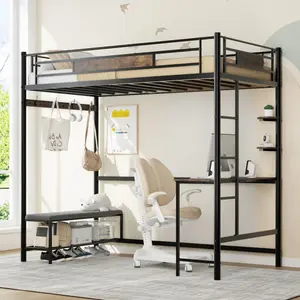 Twin Size Loft Bed Frame with Storage. Heavy-Duty Metal Loft Bed Frame, Noise Free, Easy to Assemble.