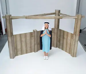 9 Ft. 6" x 5 Ft. 6" 3D Nativity Stable Grey Cardboard Stand-Up
