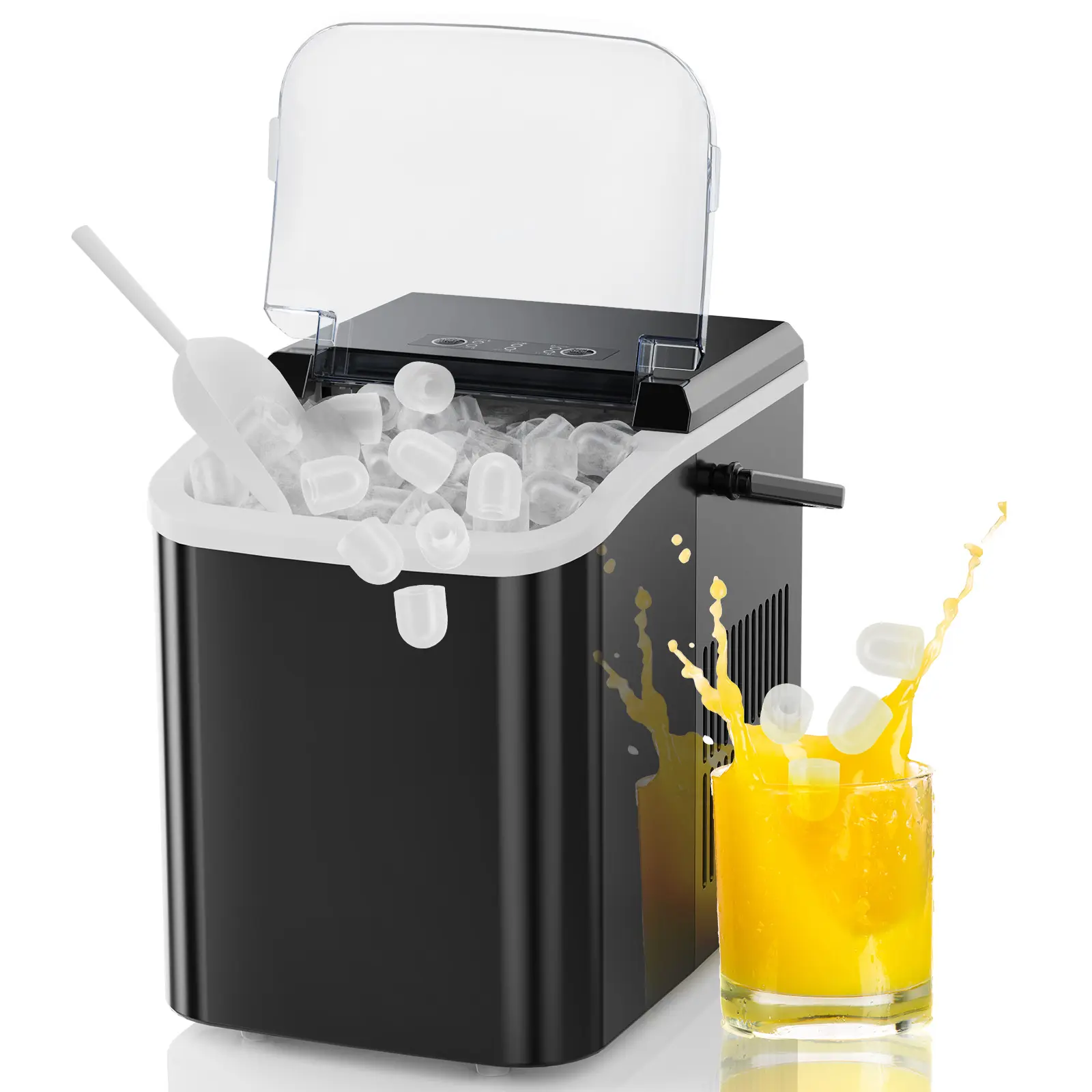 Sweetcrispy Countertop Icemaker, Bullet Ice Machine with 9 Cubes in 6 Mins, 26lbs/24H Production, Includes Scoop & Storage Basket
