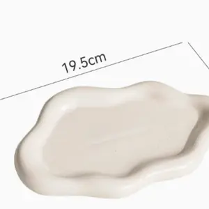 Elegant Aesthetic Ceramic Material Cloud Tray, Single Layer Oval Shape, Glossy Edges, Multi-Purpose for Jewelry & Perfume Display, Key Organizer