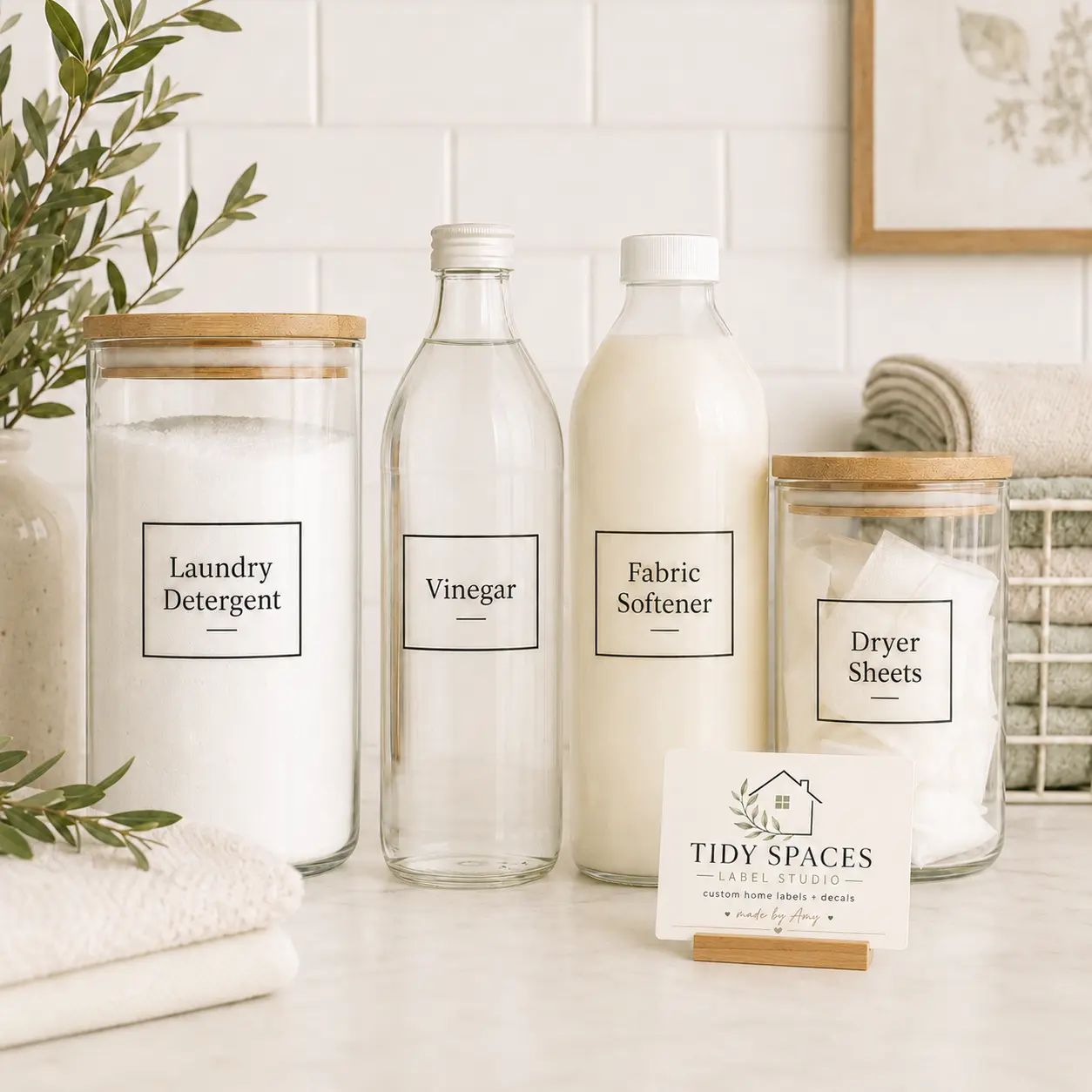 Custom Laundry Labels for Bottles, Jars & Laundry Room Organization