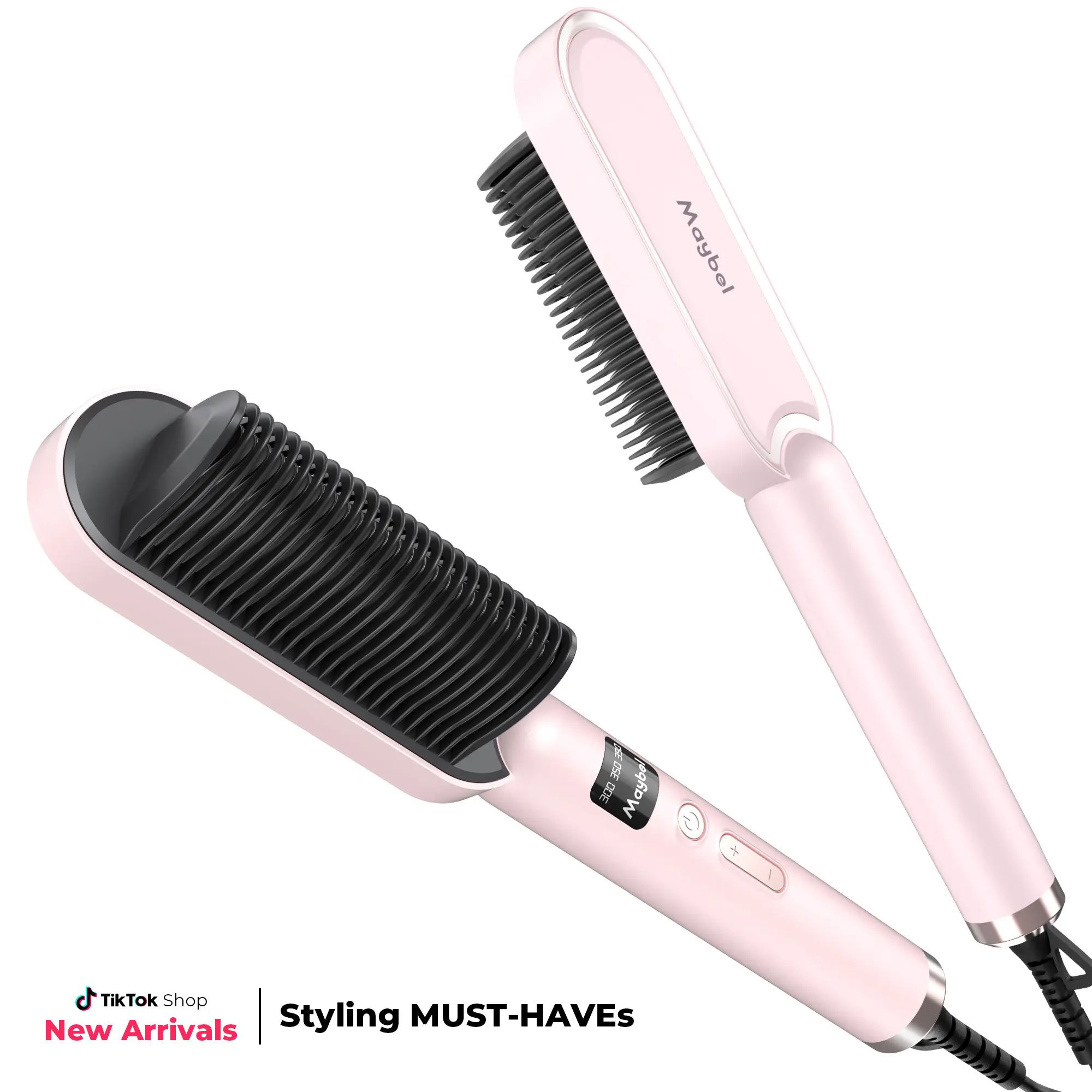 Women's Ceramic Flat Iron Adjustable Hair Straightener Brush - Professional, Integrated Comb, Fast Heating, Anti-Scald, Smooth, Frizz-Reducing, 300°F Low Temp, Dual Voltage for At-Home Salon Results