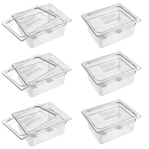 6 Pack 1/2 Size 6'' Deep Clear Food Pans with Lids, Commercial Food Pans Polycarbonate Transparent Food Storage Containers, Stackable Plastic Pan with Capacity Scale, Restaurant Supplies Hotel Pan