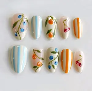 Summer Fruit Press On Nails: Handmade Faux Acrylic Gel Nails