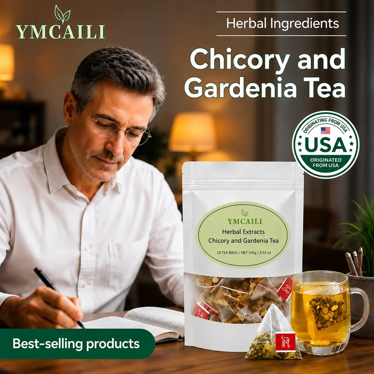 Chicory Gardenia Herbal Tea Blend, Natural Ingredients Extract, 20*5g Tea Bags, Diuretic Beverage for Lowering Uric Acid & Reducing Swelling, Kidney Support, Today's Shopping Deals