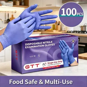 100 Pcs Purple Disposable Nitrile Exam Gloves - Latex-Free, Powder-Free, Non-Sterile, Waterproof Gloves for Medical, Cooking, Home Care Supplies