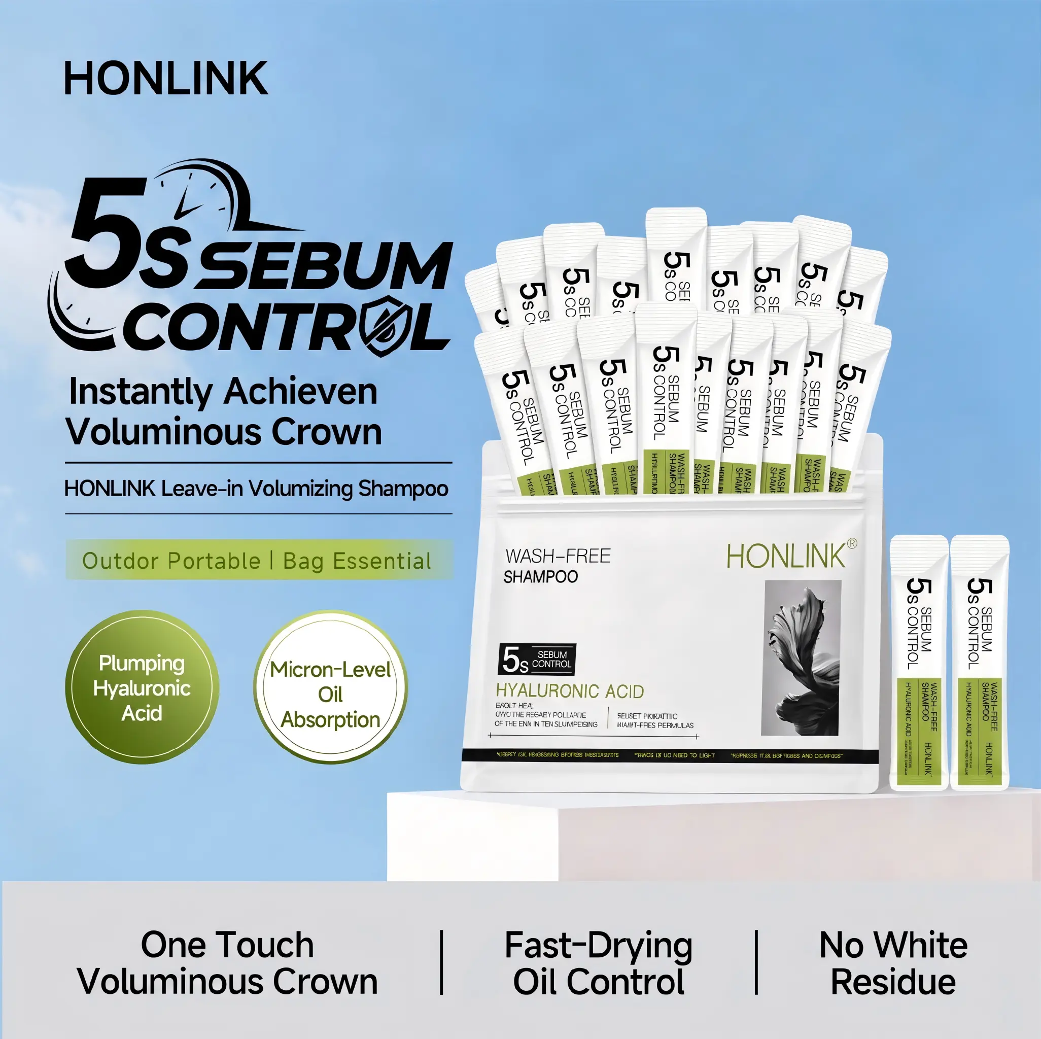 HONLINK Leave-in Dry Shampoo Gel for Oily Scalp, Instant Oil Absorption & Voluminous Crown - Waterless Hair Fluffy Dew, No-Rinse & Fast-Drying Oil Control, Travel Size