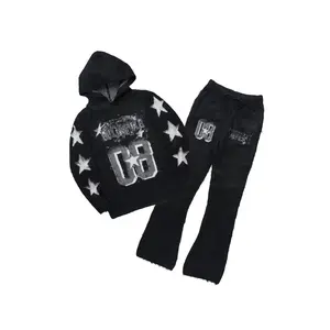 Allstar Black Hoodie Stacked Flare Knitted Mohair Track Set