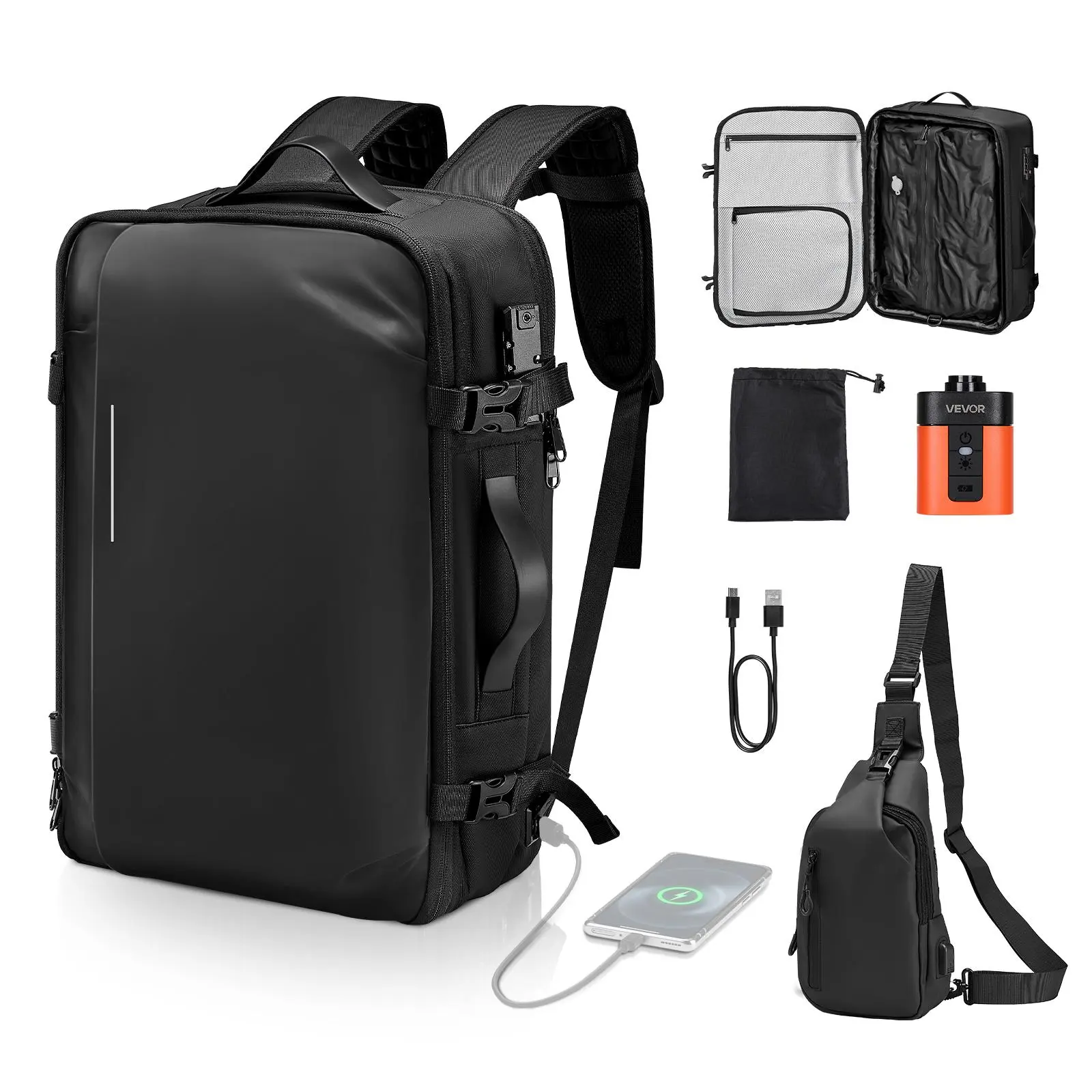 【SummerFinds】VEVOR Vacuum Travel Backpack, 65L, Expandable Vacuum Seal Compression Travel Backpack with Pump, with TSA-Approved Lock, Airback Vacpack, Water-Resistant Carry-On Suitcase Luggage, for Business, Black