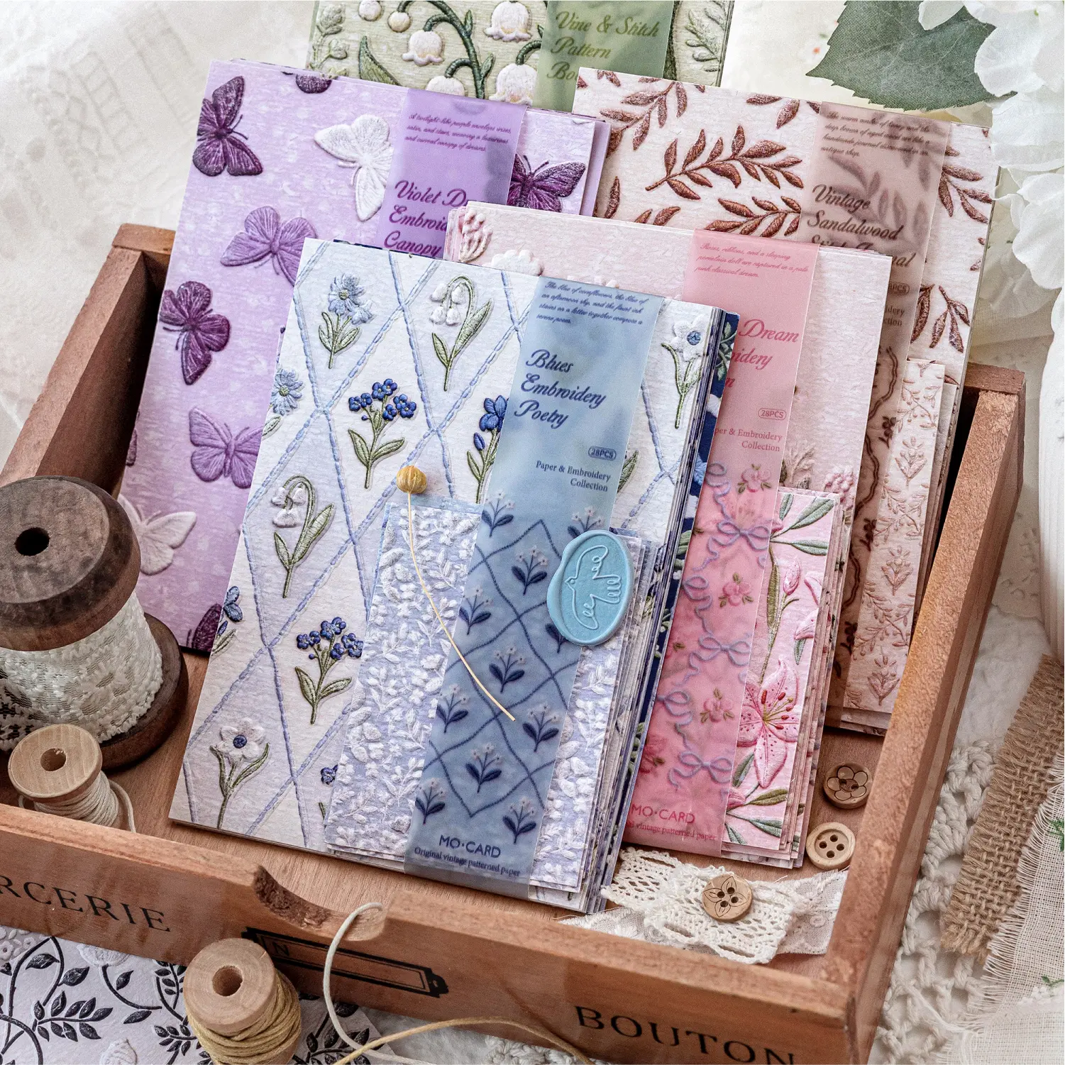 Vintage Fabric-Texture Embroidery Pattern Craft Paper Scrapbook Supplies - 168 Sheets, Letterpress Embossing, 2 Textures, 2.36inch-5.51inch, Embellishment for Vintage Journaling, DIY Scene Creation, Two Textures