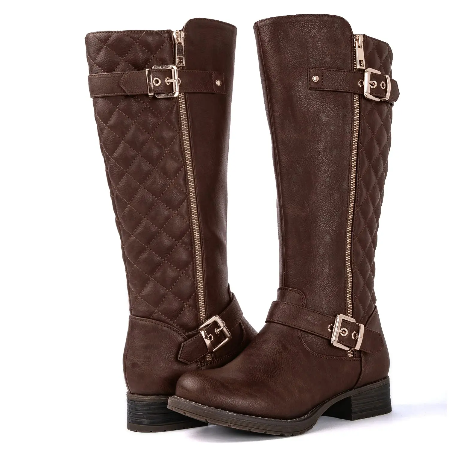 GLOBALWIN Women's Quilted Knee High Boots Low Heel Comfortable Fashion Dressy Riding Boots For Women