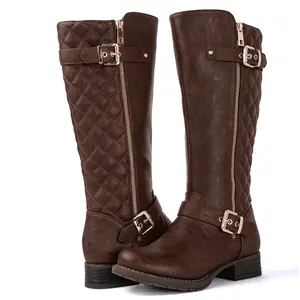 GLOBALWIN Women's Quilted Knee High Boots Low Heel Comfortable Fashion Dressy Riding Boots For Women