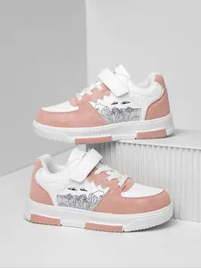 Kids' Cute Patchwork Sporty Low Top Sneakers with Magic Tape Design, Easy Slip-On Comfortable Casual Shoes for School & Outdoor Activities, Casual Athletic Footwear, Casual Trainer Shoes, Low Top Trainers