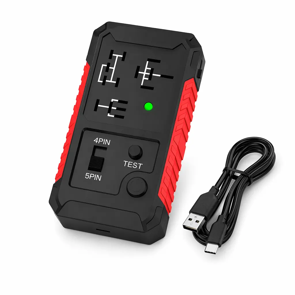 12V Rechargeable Car Relay Tester with LED Lighting, Portable 4-Pin & 5-Pin Automotive Electrical Circuit Diagnostic Tool