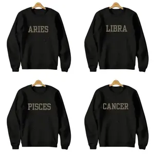 Minimalist Zodiac Sweatshirt – Astrology Sign Crewneck for Women & Men, Aries Libra Pisces Cancer Black Pullover Sweater Birthday Gift