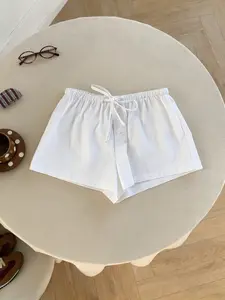 Summer Women's New Linen Striped Shorts, Elastic Waist with Drawstring, Comfortable Fit, Breathable and Stylish, Perfect for Casual Wear