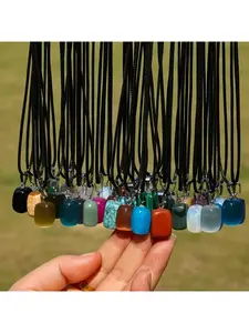 10 Pcs Natural Irregular Gemstone Pendant Necklace Set Multicolor Cat Eye Stone Crystal Loose Beads Beaded Necklace with Black Adjustable Leather Cord DIY Jewelry Making Crafting Festival Party Gift Birthday Surprise 5 pendants+5 chains