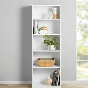 Adjustable Shelves 5-Shelf Bookcase in White - Perfect for Home Storage