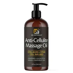 M3 Naturals Cellulite Massage Oil 8oz - Smooth the Appearance of Cellulite - Body Care & Skin Care Massage Oil - Topical Collagen and Plant Stem Cell Body Oil to Restore Texture and Elasticity - Soothing Body Oil