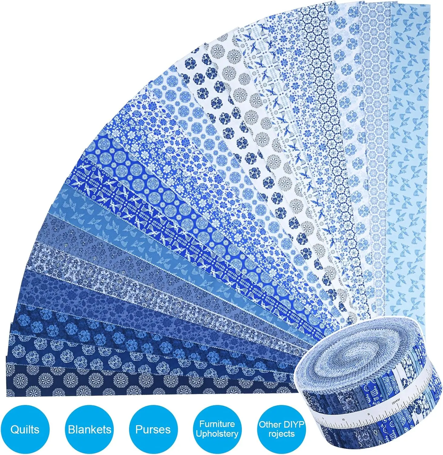 Simthread 100% US Low-Shrink Strong Cotton Precut Strips for Quilting, DIY Crafts, Blankets & Furniture Upholstery, 40 Strips (2.5" x 44") for Heirlooms, Home Decor