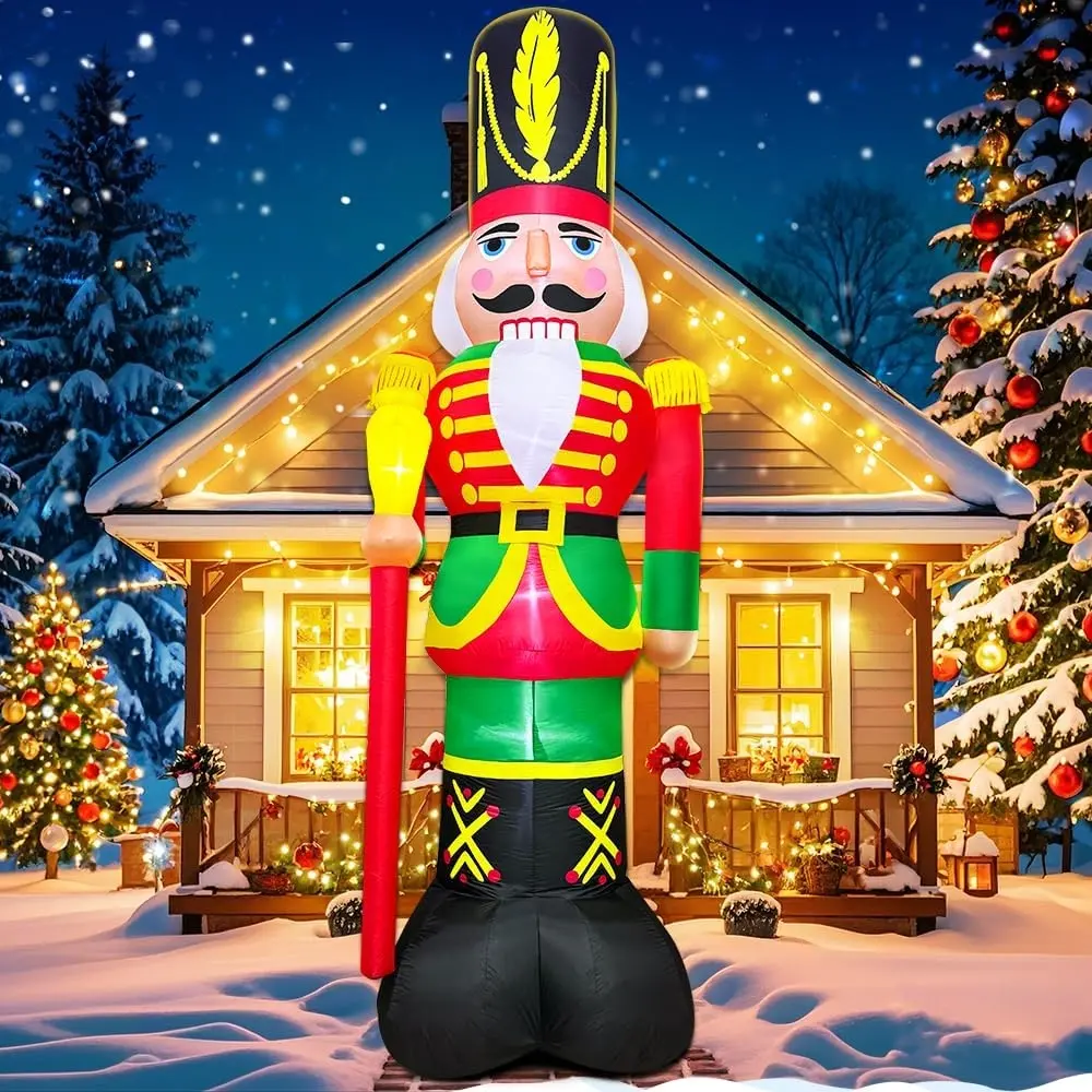 Giant Christmas Inflatables Nutcracker Decoration Outdoor Soldier Blow Up Yard Decor Built n LED Lights for Garden Yard Lawn Indoor Holiday Xmas Gifts