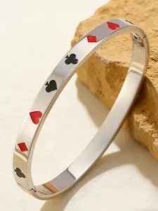 1 piece of women's stainless steel bracelet, trendy poker design, all-season accessory, a relaxing gift for beach lovers, wear-resistant and washable