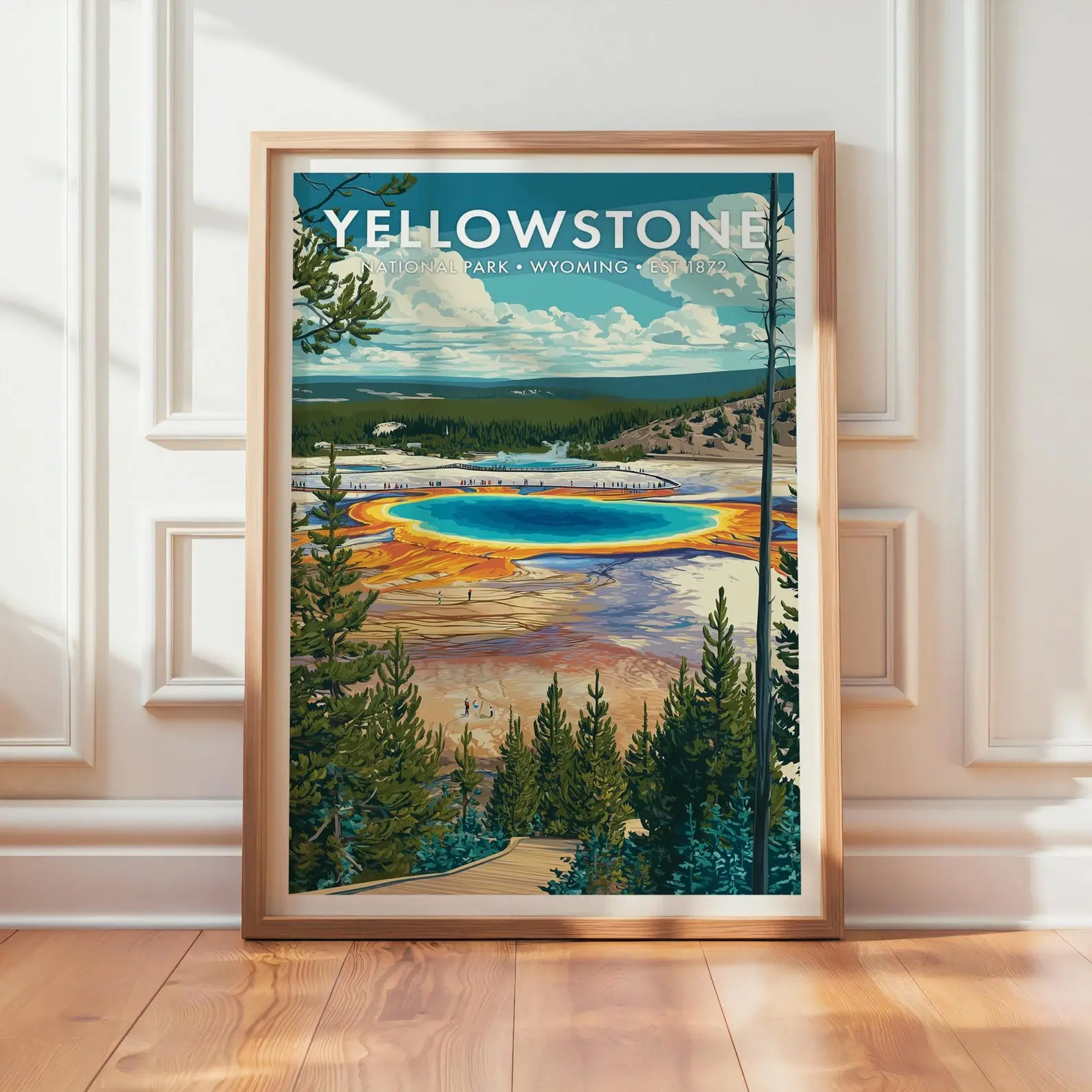 Yellowstone National Park Poster, Nature Landscape Wall Art Decor, Retro Travel Print