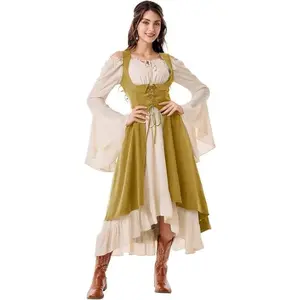 Women's Renaissance Costume Under Bust Pirate Peasant High and Low Dress with Mouth